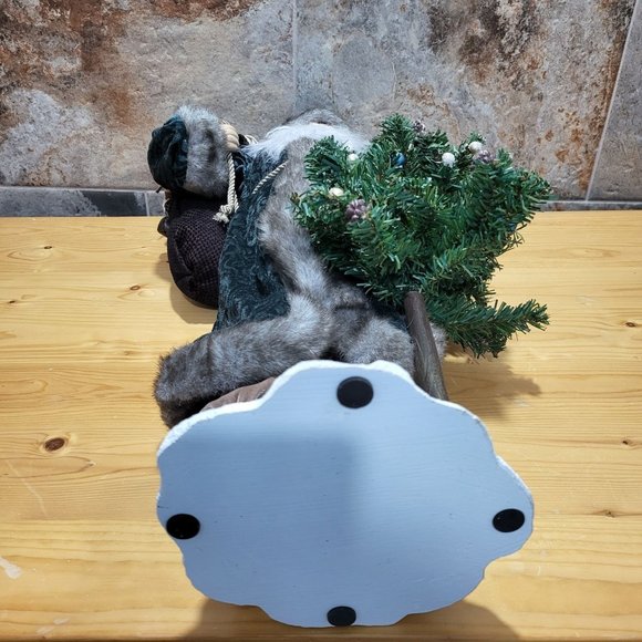 Santa Claus Figurine Ceramic Base Christmas Tree Sack of Gifts Blue Velvet Coat - Picture 5 of 13